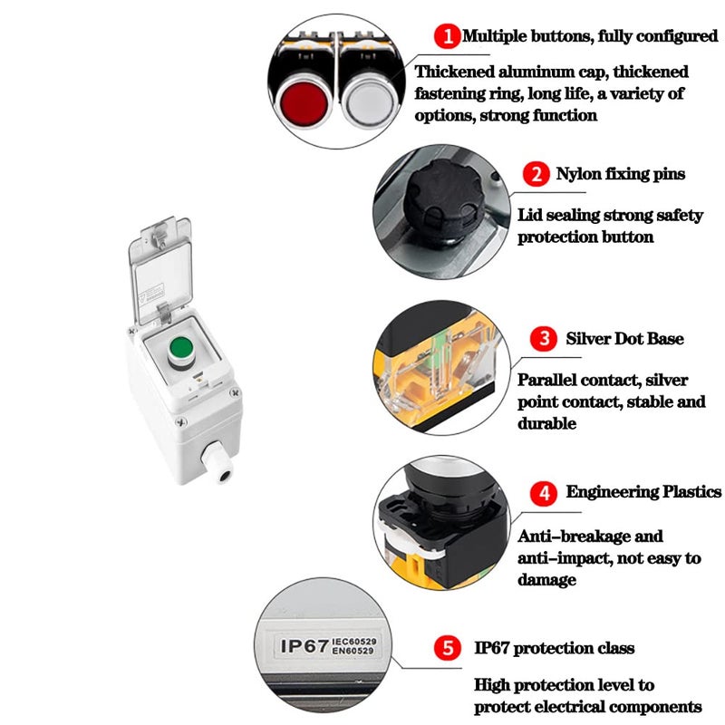 QL-LINRUN Push Button Box Momentary Green Push Button Station Box - Image 2